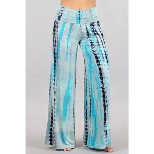 Chatoyant  Aqua Tie Dye Palazzo wide leg Pants L